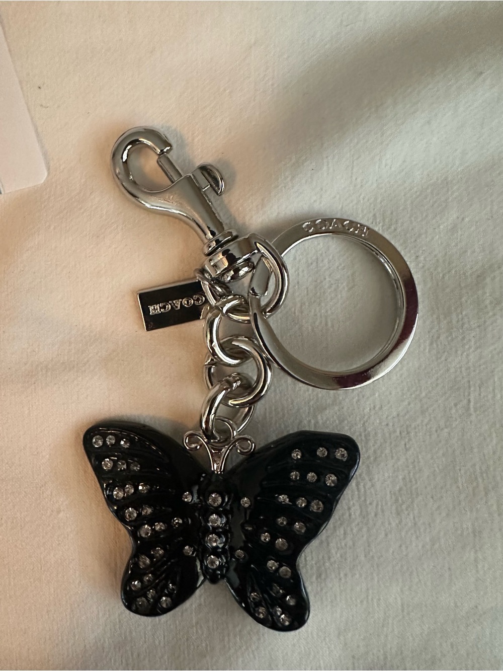 COACH Black Butterfly Keyring with Crystal Accents